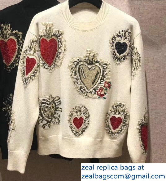 Dolce & Gabbana Heart Sweater White 2018 - Click Image to Close